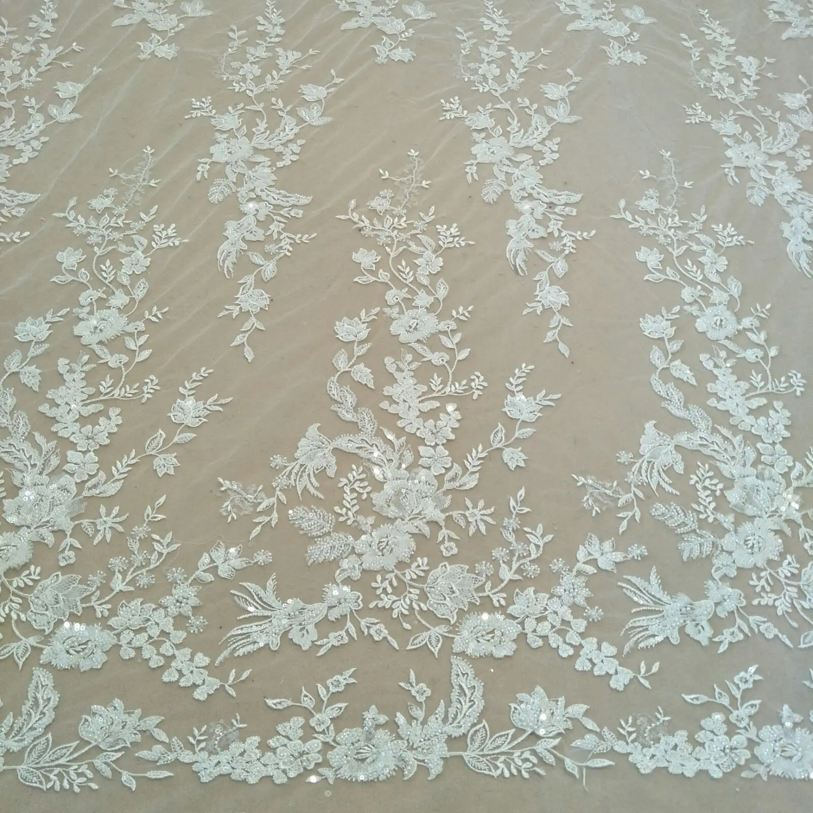 Luxury lace twig floral wedding dress diy fabric with beads and sequins wide 135cm sold by yard