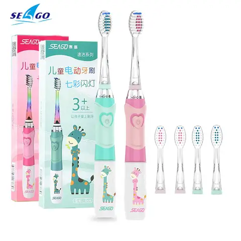 Seago Sonic Kids spazzolino elettrico batteria impermeabile Smart Timer Led colore chiaro spazzolino da denti testa a setole morbide bocca del bambino