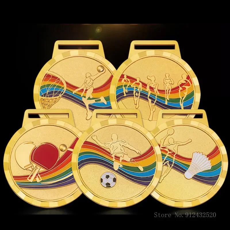 

Индивидуальные наградные медали на шею для спорта: баскетбол, настольный теннис, бадминтон, футбол, радужные медали для бега, золото, серебро и бронза