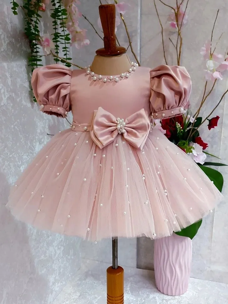 New Formal Luxury Girls' Bow Princess Dress Flower Girl Wedding Dress High end French Children's Puffy Dress Elegant Party Dress