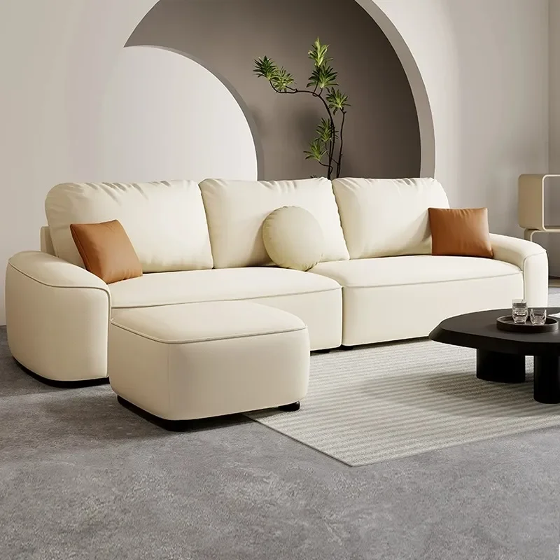Modern Simple Waterproof Scratch Proof Cat Claw Leather Sofa Nordic Straight Row Leisure Couch for Small Apartment Living