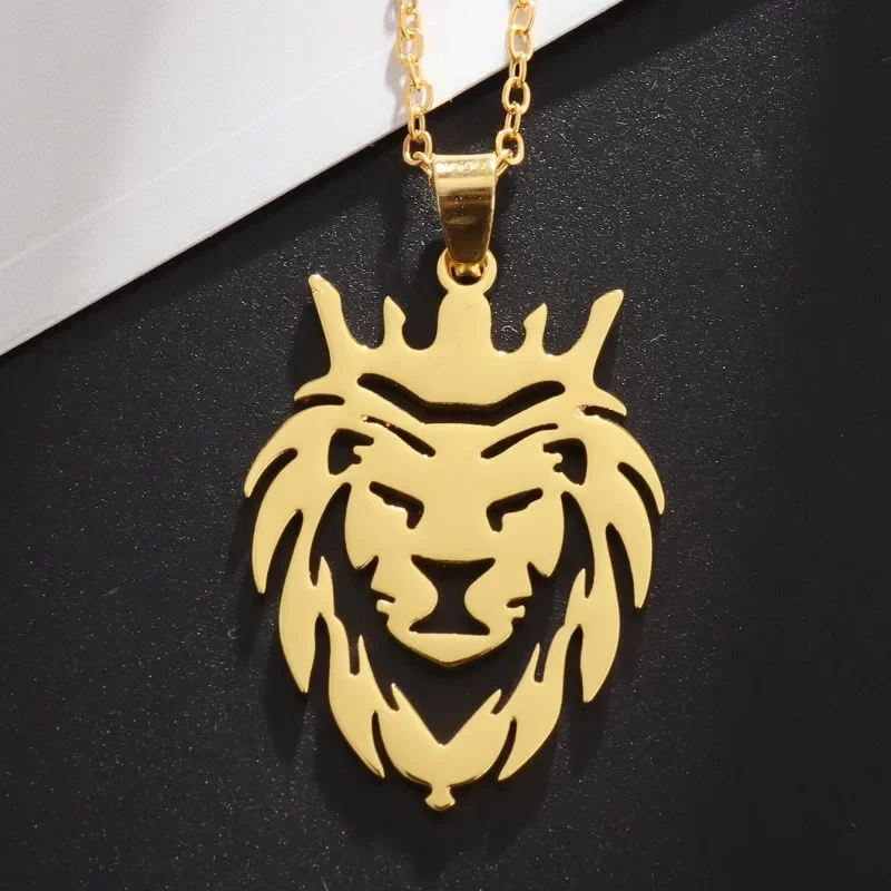 Stainless Steel Crown King Lion King Animal Necklace for Men Women Fashion Charm Casual Jewelry Gifts