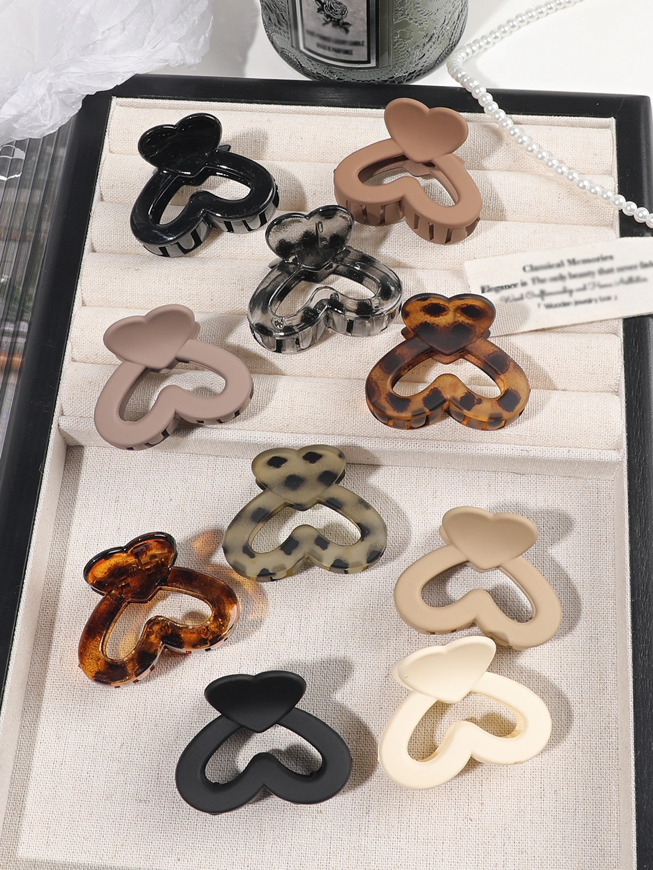 10 Pcs Matte Leopard Love Heart Hair Claw Clip,Simple Shark Semicircle Bangs Hairpins,Elegant Hair Accessory For Women image 2