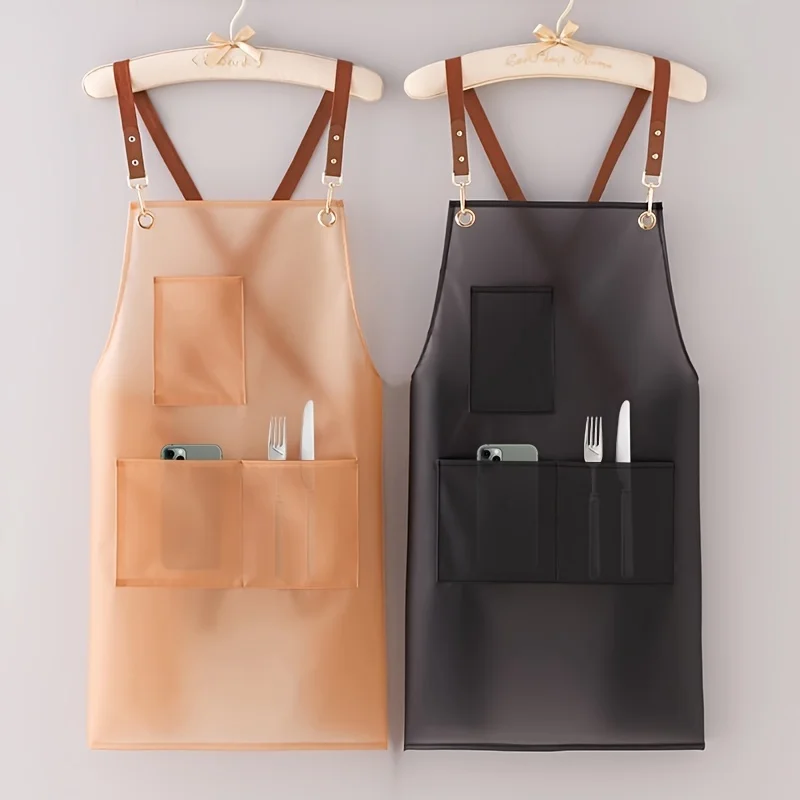 New Apron Waterproof And Oil-proof Strap Fashionable Korean-style Overalls Household Kitchen Cooking Women\'s TPU Work Clothes