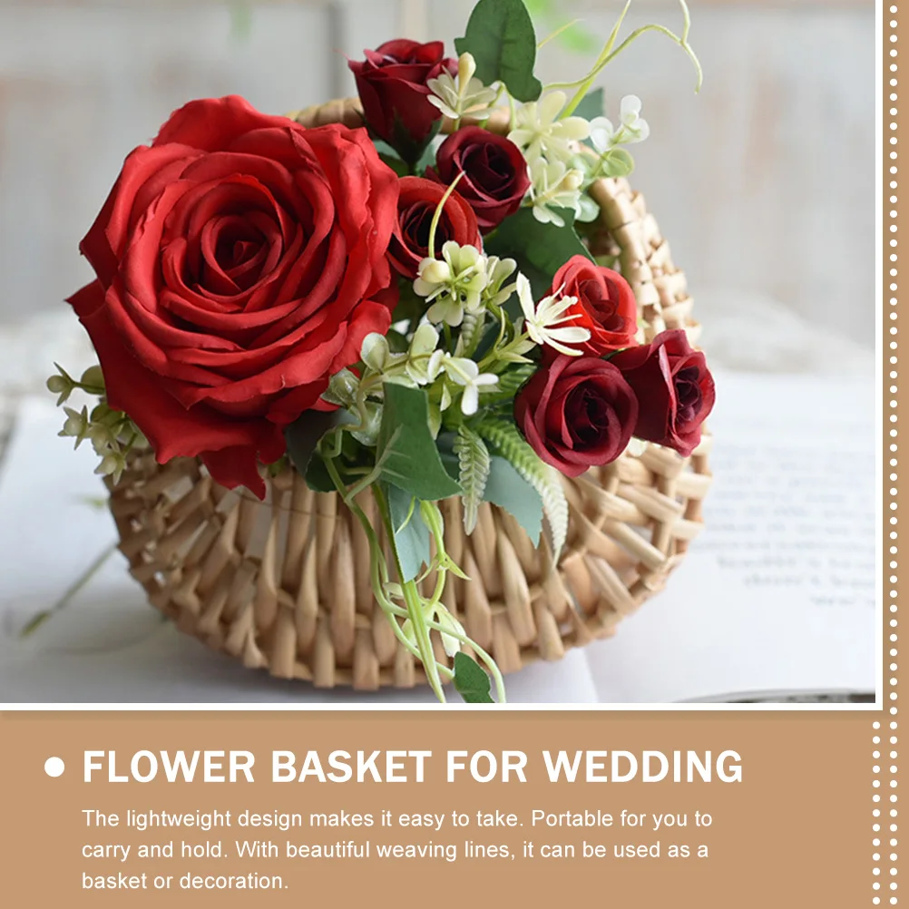 

3pcs Woven Flower Hand Basket Hand-Held Arrangement Basket Storage Baskets For Wedding Garden Home Lightweight Portable