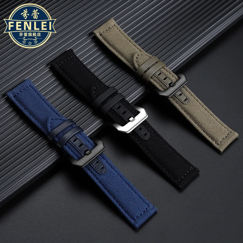 For Panerai Hamilton Diesel Watch Strap PAM111 441 Men\'s Canvas Leather Bracelet Soft Nylon cowhide Watch Band 20MM 22MM 24mm