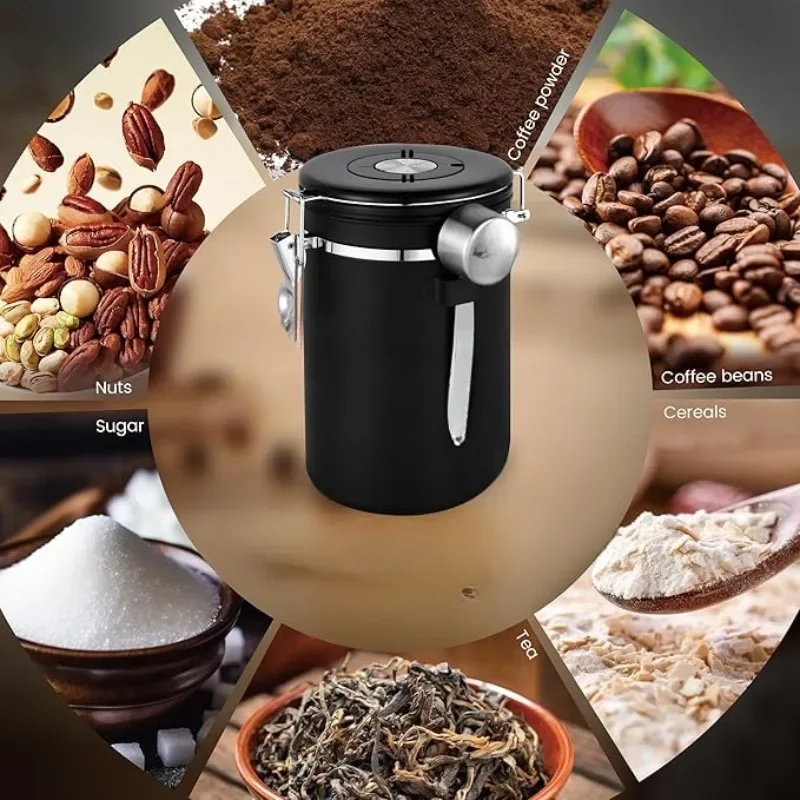 Contenedor de almacenamiento de alimentos para cocina, lata de granos de acero inoxidable, caja de almacenamiento sellada para granos de café, herramientas de cocina frescas