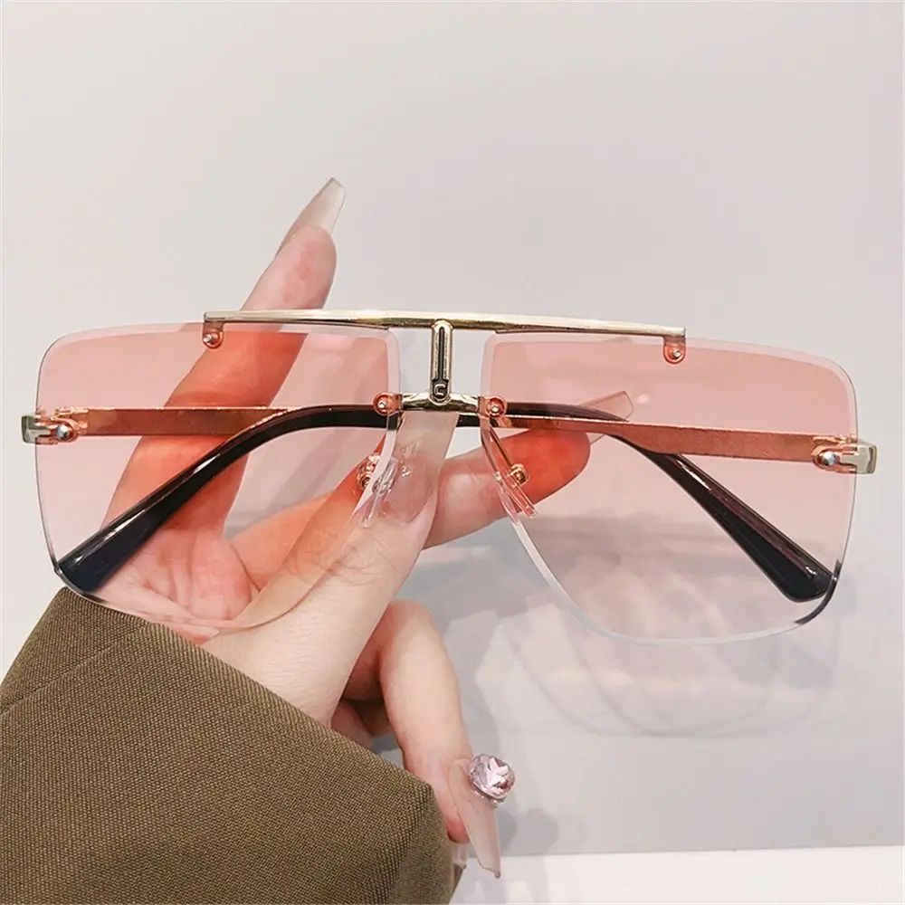 2024 New Fashion Men Rimless Sunglasses For Women Double Bridge Metal Frame Sun Glasses Driving Shades UV400 Sports Eyeglasses