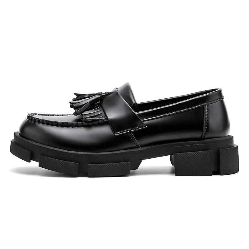 STRONGSHEN Men Leather Tassel Shoes Brand Luxury Loafers Black Moccasin Thick Bottom Business Casual Formal Men\'s Dress Shoes