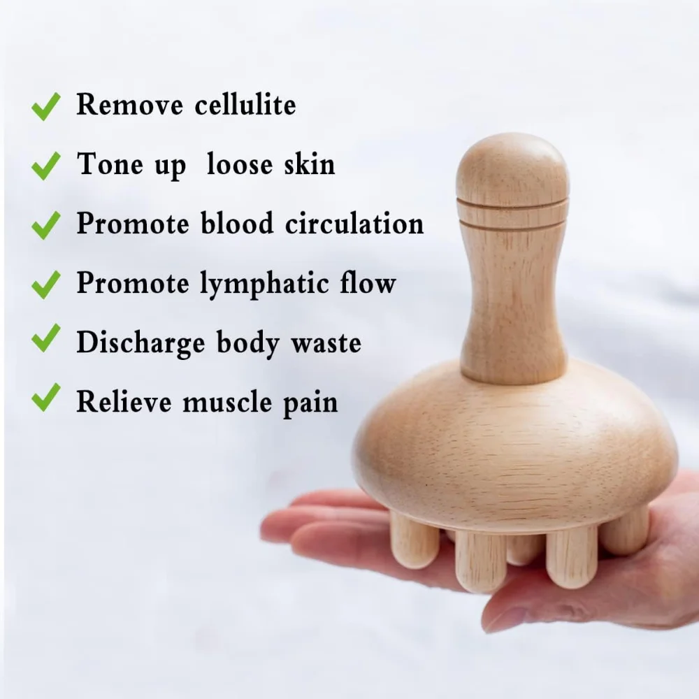 Wood Therapy Massage Tools, Wooden Mushroom Massager, Anti Cellulite Lymphatic Drainage Massage Cup Tools for Full Body Shaping