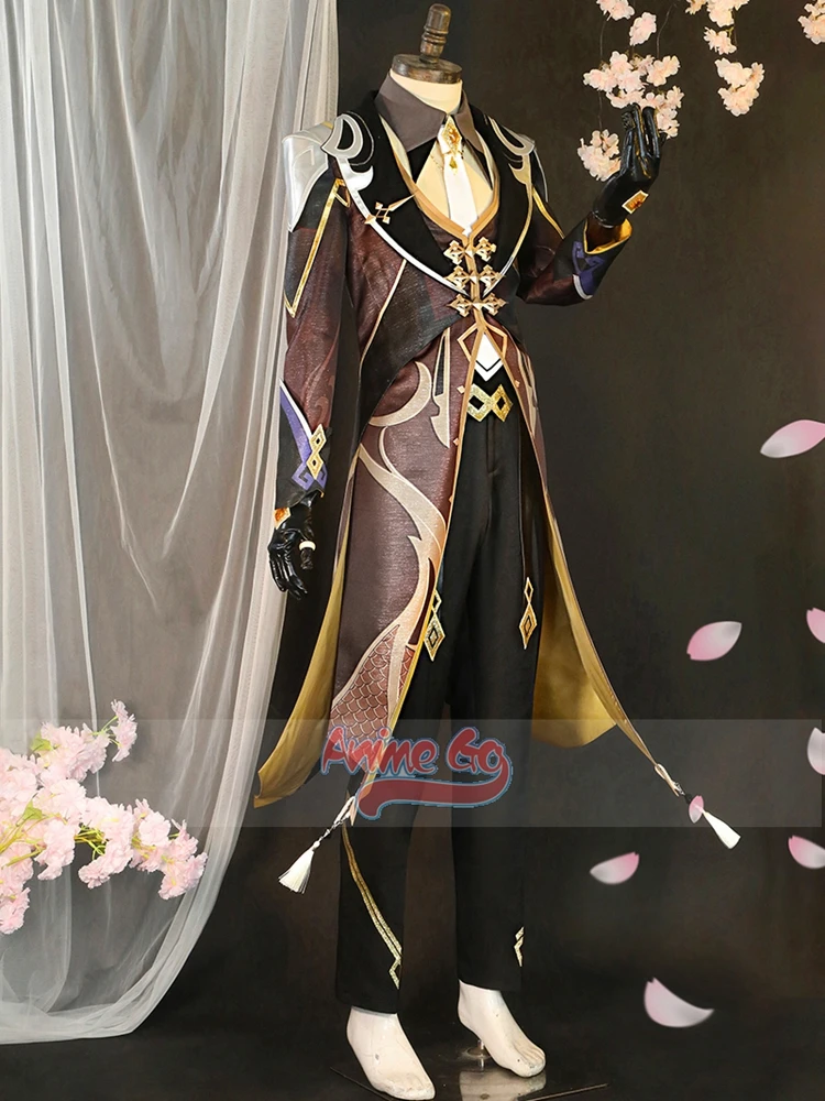 Zhongli Genshin Impact Cosplay Morax Zhong Li Kostuum Mannen Spel Rollenspel Uniform Outfits C02946-AA