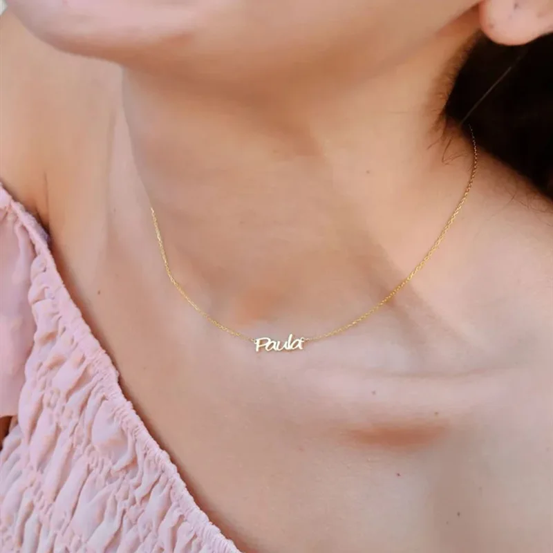 Customized side English letter gold necklace, stainless steel collarbone chain, niche luxury side chain, jewelry gift