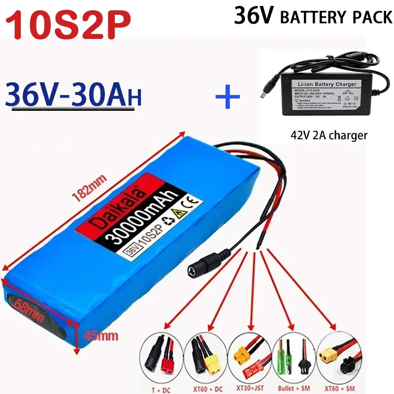 

36V battery 10S2P 18650 rechargeable lithium-ion battery pack 36V 30000mAh 500W,for bicycles,scooters, motorcycles+free shipping