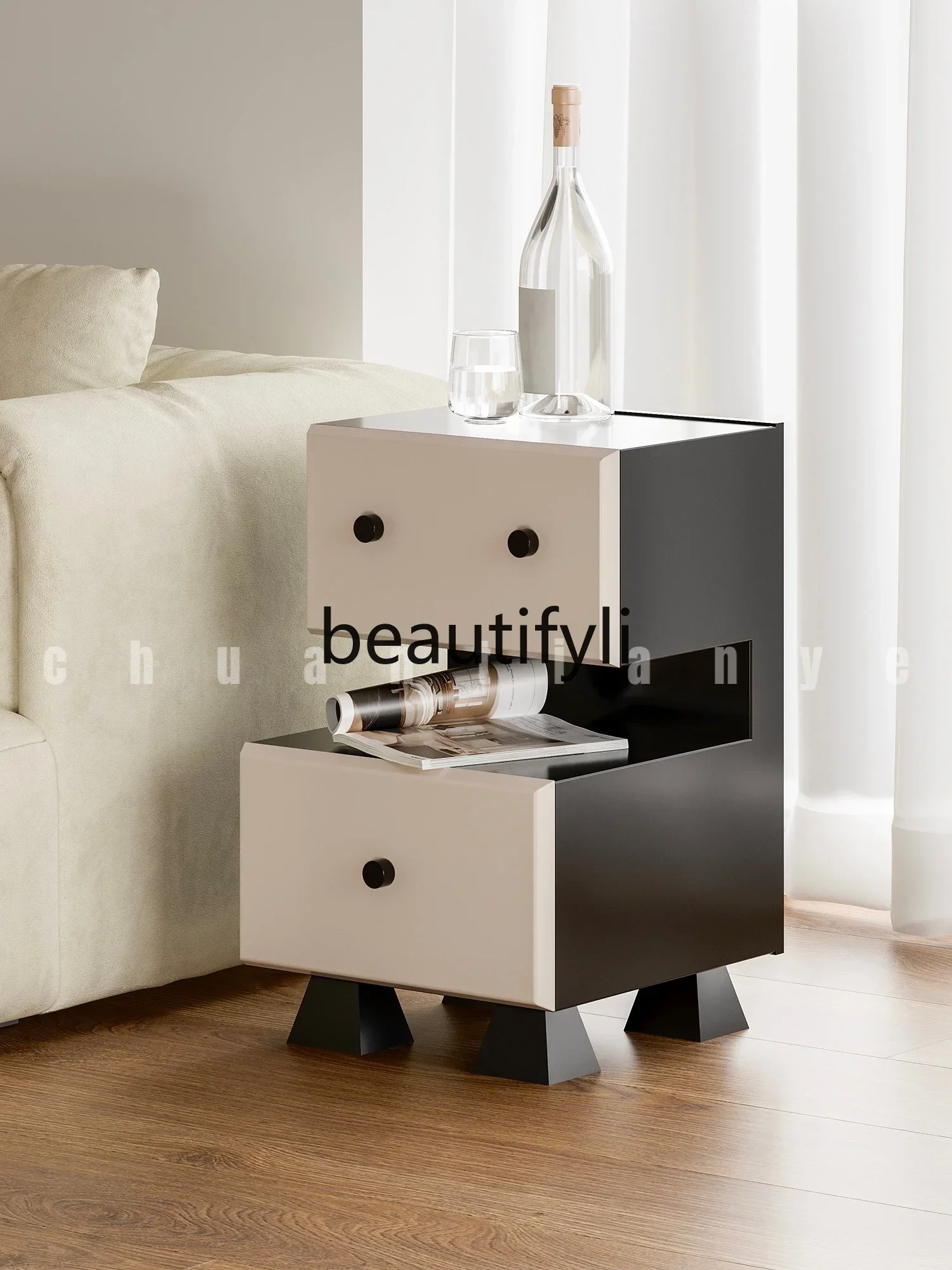 Czarno-biały robot szafka nocna nowoczesna sofa szafka boczna do sypialni salonu szafka do przechowywania dekoracyjna szafka
