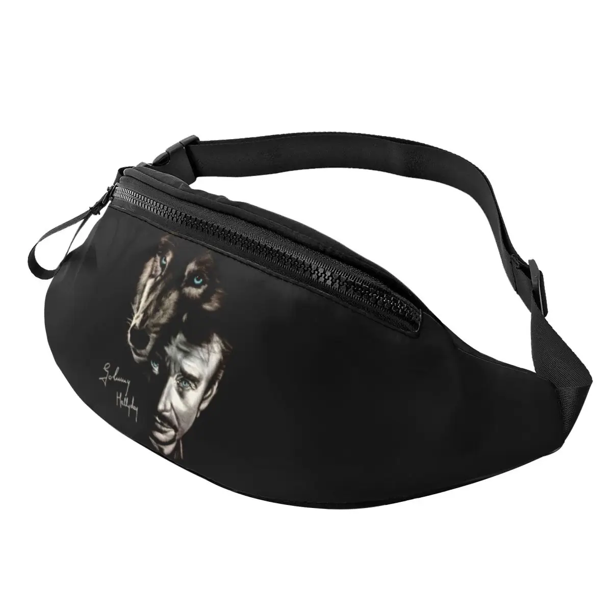 Custom Johnny Hallyday And Wolf Fanny Pack Men Women Cool Singer Rock Star Crossbody Waist Bag for Running Phone Money Pouch