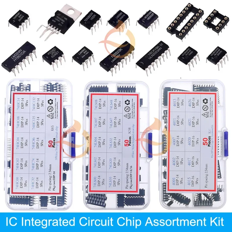 

DIP SMD IC Integrated Circuit Chip Assortment Kit 74HCXX 74LSXX CD4000 CD4500 Common CMOS Logic IC Sockets set DIY Mix Pack