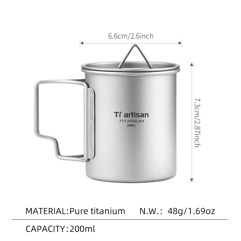Tiartisan Outdoor Titan Leichter tragbarer Tee-Kaffeetasse Klappgriff Camping-Wasserbecher für Wandern Reisen 4