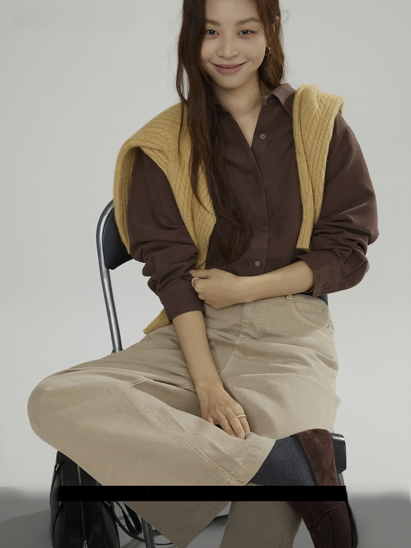 

Женская рубашка Ele Pure Color с длинным рукавом и воротником, осенне-зимняя новинка, простой и элегантный дизайн, премиум-класс, для офиса