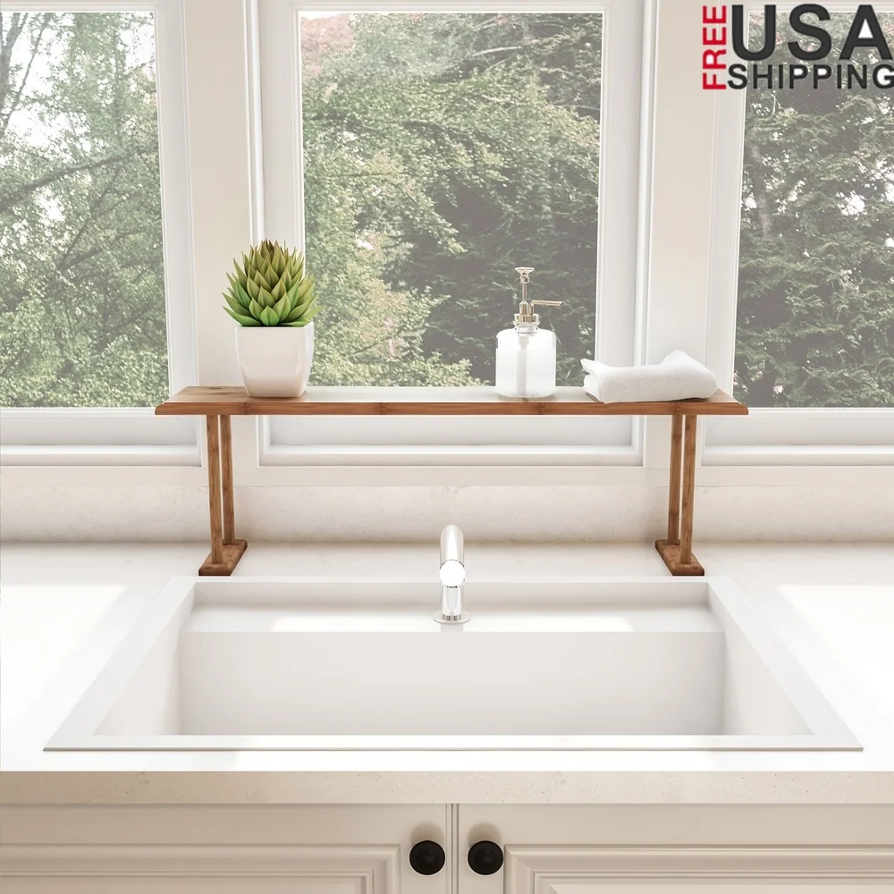 

Бамбуковая полка для раковины, органайзер для стойки, экологически чистый, компактный, для хранения, для кухни, ванной комнаты, офиса, прачечной, легкий, компактный