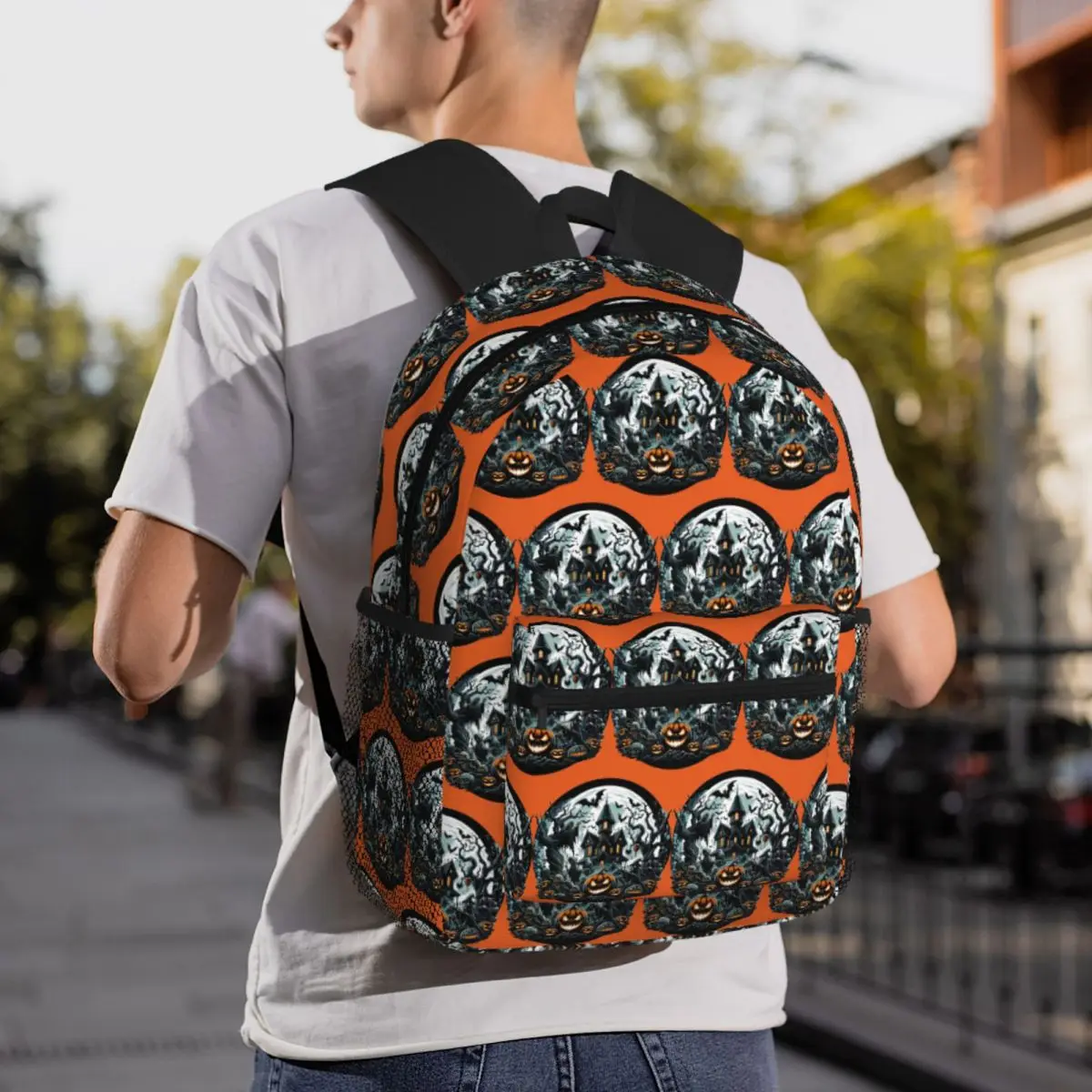 Halloween Scary Castle Pumpkins Scary Enchanted Spooky Backpack Student BookBag School Bag Laptop Shoulder Bags for Boys Girls