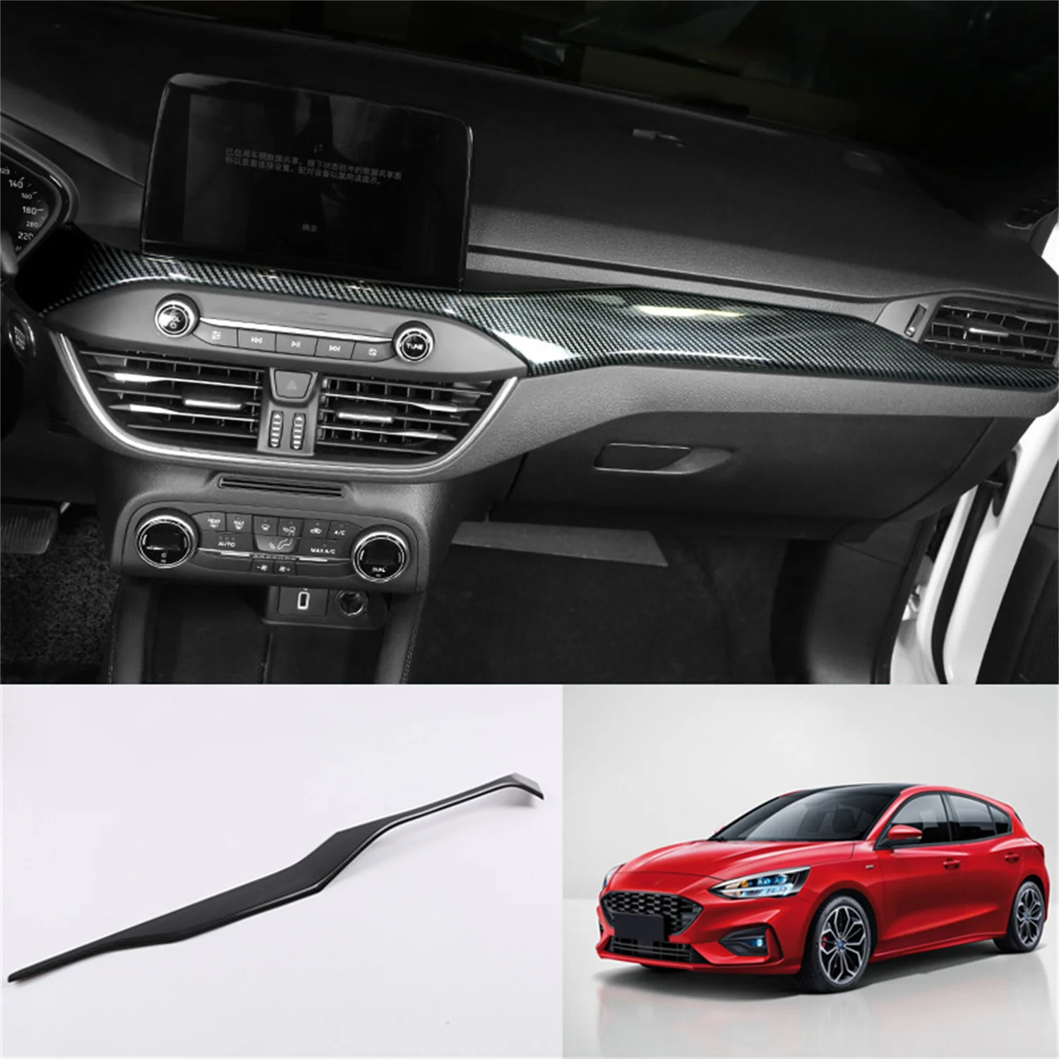 

For Ford Focus MK4 2019-2023 LHD!!! Carbon Black Interior Dashboard Center Console Strip Decor Trim ABS Car Accessories 1pcs