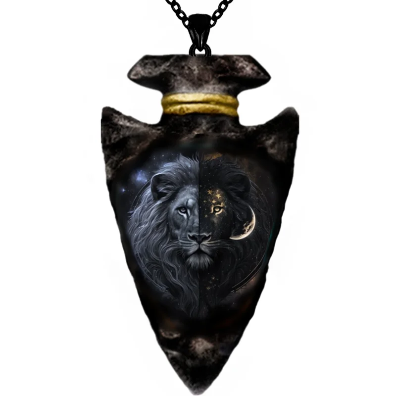 Creative Men Punk Animal Lion Head Triangle Pendant Black Chain Necklace Hip Hop Necklaces for Men Stainless Steel Jewelry Gift