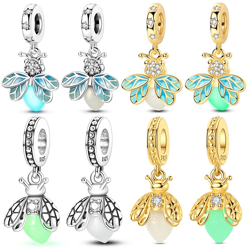 

Charms Silver 925 Luminous Firefly Animal Pendant Beads Fits 3mm Bracelets Necklace For Women Luxury DIY Fine Jewelry Making