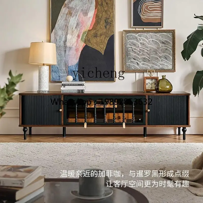 

Французский ретро шкаф для телевизора, шкафчик для хранения из цельного дерева для гостиной, средний антикварный напольный стол для телевизора