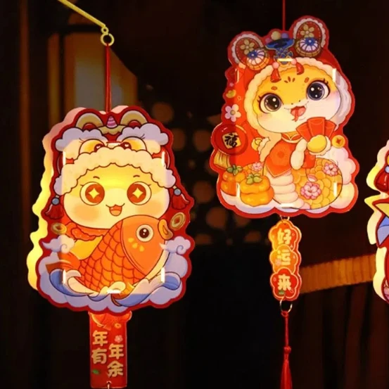 Chinese Style 2025 Snake Year Portable Lantern Paper Traditional Children Handheld Lantern Cartoon New Year Luminous Lantern