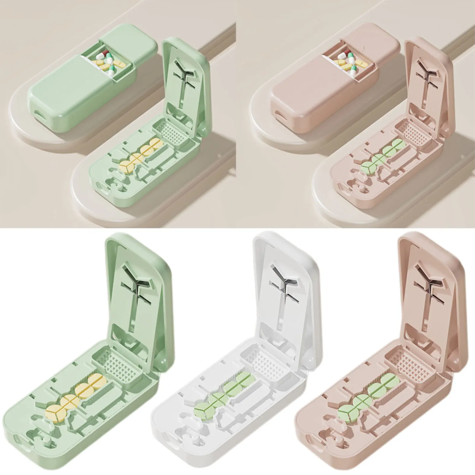 Pill-Splitter With Safety Shielding Dustproof Cutting Tablets Storge Box With Lids For Home Use