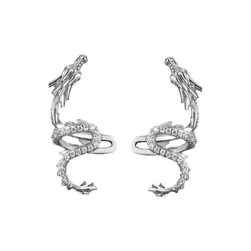 1 Pcs 925 Sterling Silver No-piecing Zircon Dragon Clip Earring For Women Girl Ear Cuff Jewelry Brincos Bijoux Femme