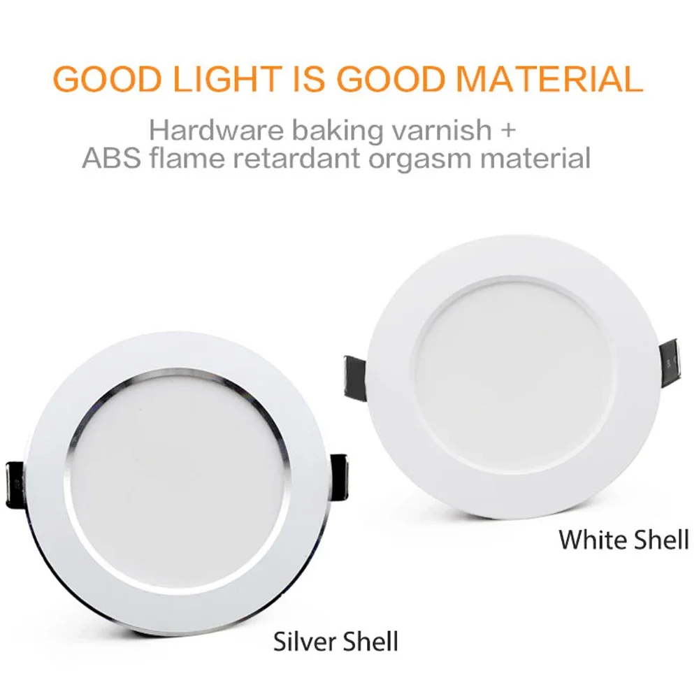 10Pcs/Lot LED Downlight 220V Recessed Round Ceiling Dowm Light Bedroom Indoor Living Room For Home Silver White LED Spot Lamp