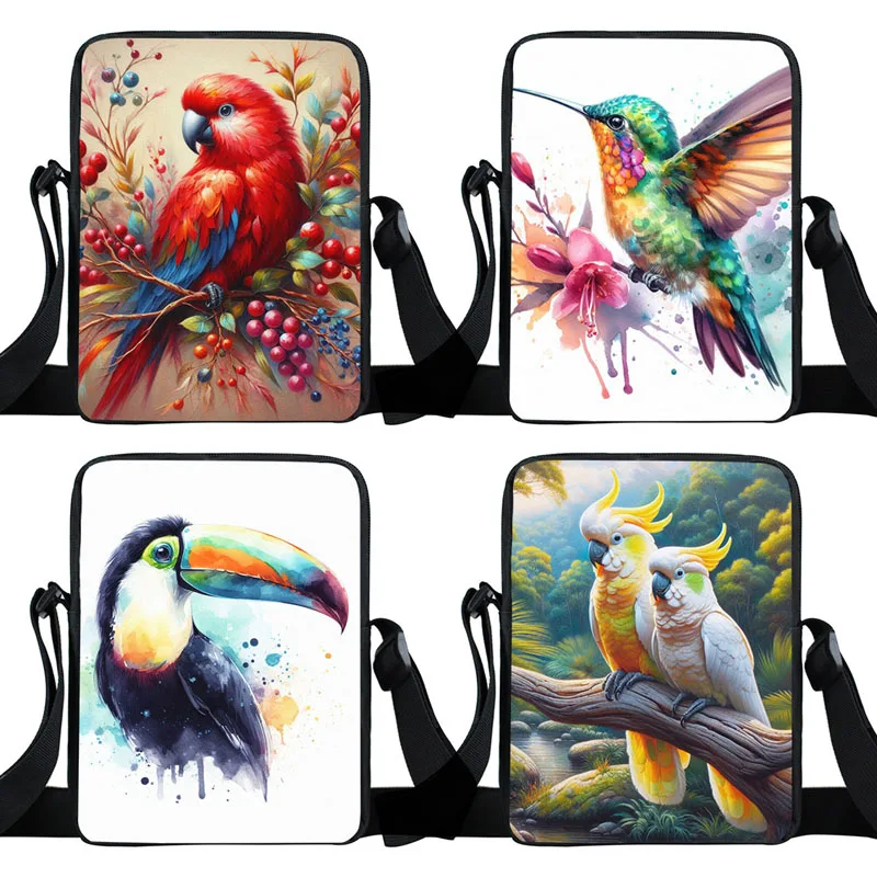 

Watercolor Parrot Print Crossbody Bags Macaw Toucan Hummingbird Birds Women Handbag Teenage Messenger Bags Shoulder Bag Gift