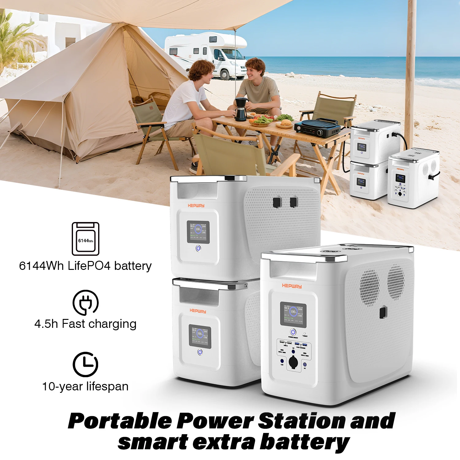 

Portable power station with 2 spare batteries Alpha 2000X, 6144Wh LiFePO4 extended batteries (2 spare batteries with 2048Wh)