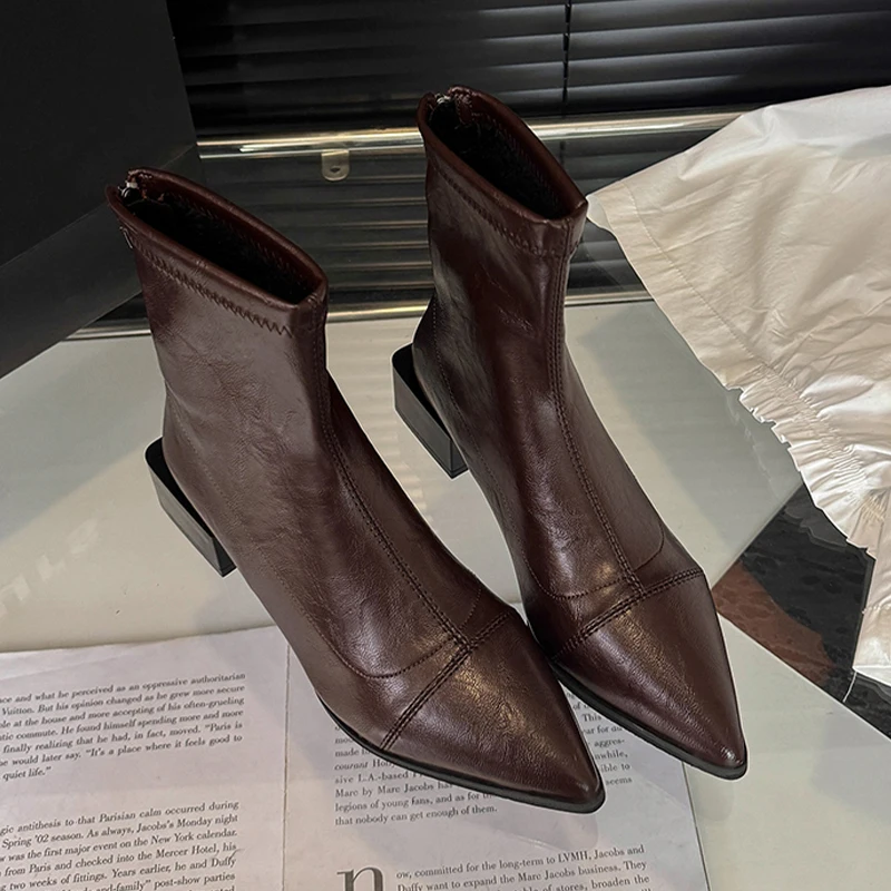 

Pointed Toe Women's Ankle Boots Fashion Dress Heeled Shoes Designer Woman Winter Botas 2025 Luxury Pumps Female Chelsea Boots
