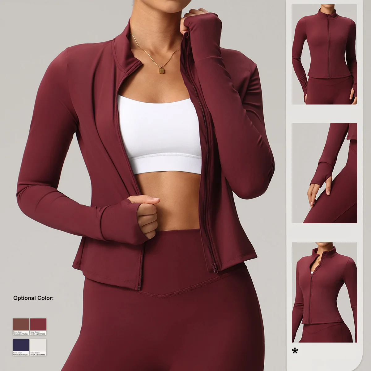 Women Slim Fitness Yoga Jacket Autumn And Winter Slim Fit Stand Collar Sports Jacket Zip Up Yoga Jacket Running And Fitness Wear