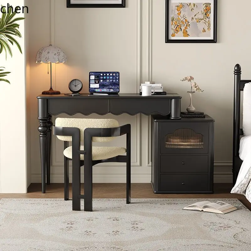 

Solid Wood Desk Small Apartment Home Bedroom Balcony Mobile Writing Desk Vintage Office Desk