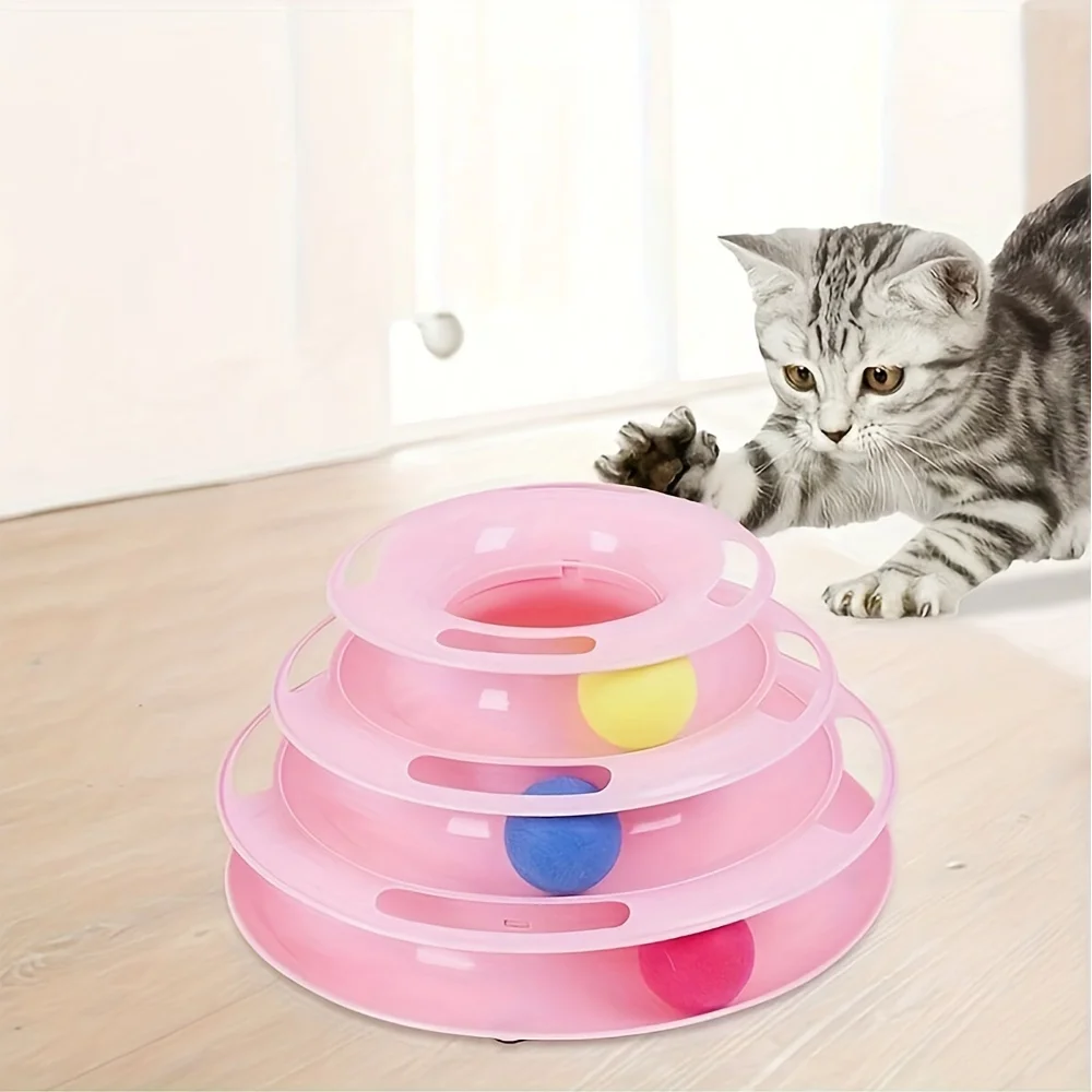 3 Layer Interactive Cat Toy Tower with Colorful Balls Mental Physical Exerciser, Fun Puzzle Game for Active Cats