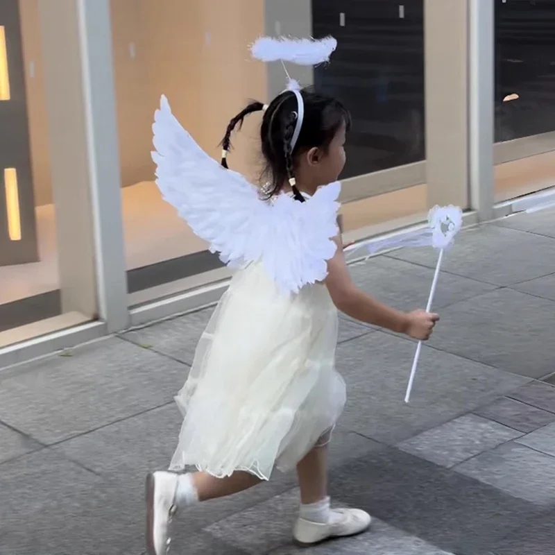 Halloween Cosplay Family Look Angel Devil Theme Headbands Wings Horns Set with Magic Wand for Children and Adults Feather Wings
