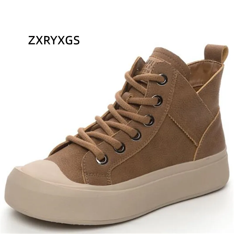 ZXRYXGS Plus Size Women Real Leather Sneakers Ankle Boots 2024 Autumn Winter Elegant Trendy Shoes Casual Sneaker Flat Thick Sole