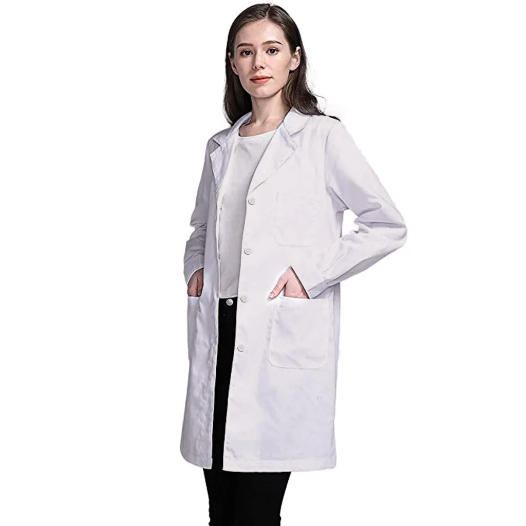 Nurse Overalls White Coat Female Long Sleeved Doctor's Uniform Female Doctor Lab Coat Laboratory College Chemistry With Pockets