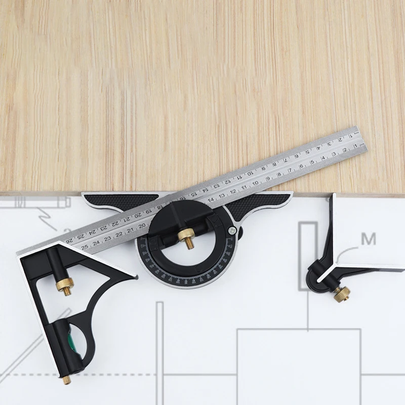 Juego de regla de ángulo cuadrado 3 en 1, combinación ajustable de ingeniero, regla de nivel de burbuja, transportador combinado, juego de herramientas de medición de 300mm