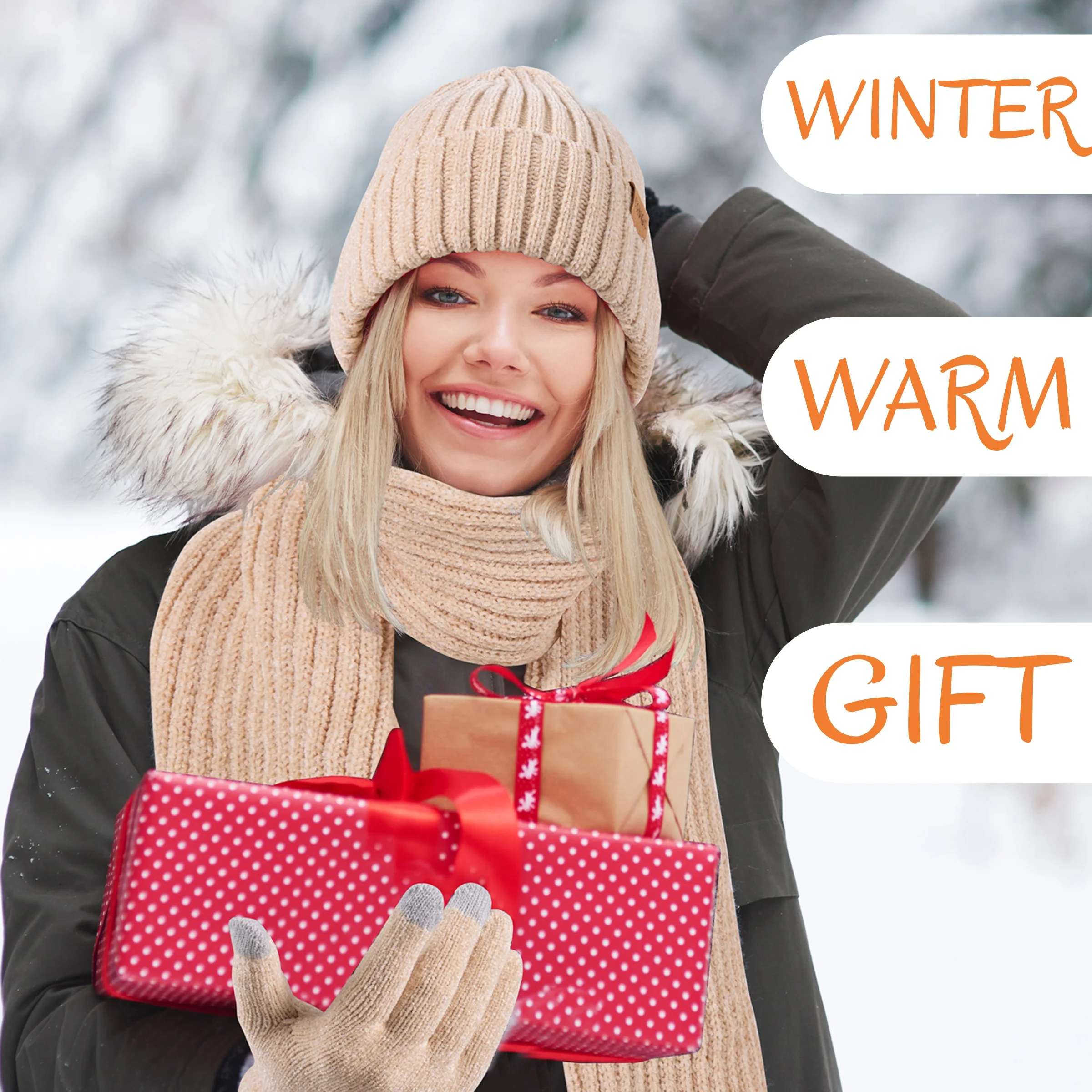 طقم قبعة شتوية وشاح وقفازات نسائية، توفر دفء وراحة ممتازة. مناسبة لمختلف السيناريوهات. ألوان متعددة