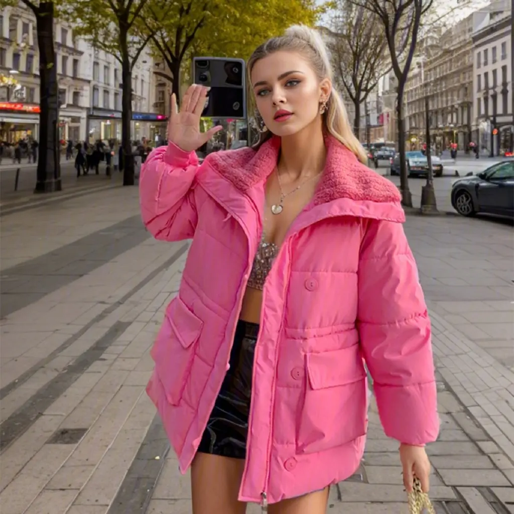 Dames Koreaanse stijl verdikte katoenen gewatteerde jas groen vier seizoenen losse katoenen broodjas voor studenten winter bovenkleding