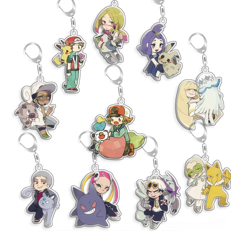 Llavero de acrílico con diseño de personajes de Pokémon (Elfo, Qikchu, Red, Valerie, Shauntal, Hop, Diantha, Aaron), hecho a mano, estilo caricatura, anime, bonito, de 5 cm, ideal como regalo.