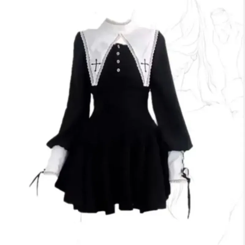 Halloween Can Be Pure or Desirable Two Pure Maria Dark Goth Nun Contrasting Color Dress