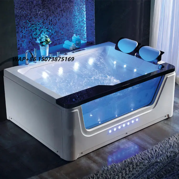 GEORGE 2 Person Whirlpool Hydromassag Acrylic Freestanding Modern Bathroom Bathtub with Waterfall Massage Jets