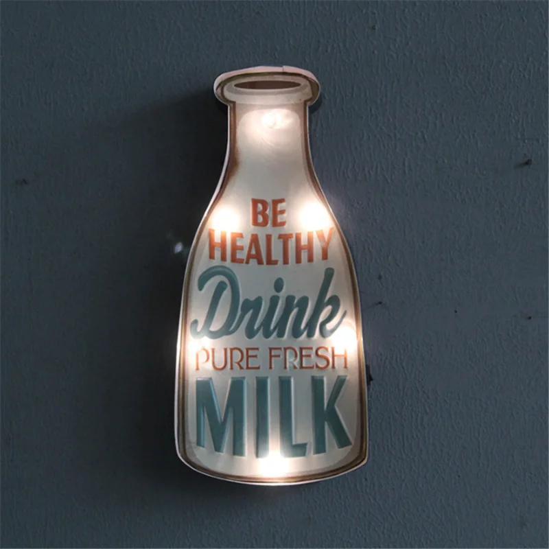 Creative decoation LED Neon Signs Glow Pendant Milk Bottle Style Exquisite Craft Painting Plaques for Indoor Wall Bar Restaurant
