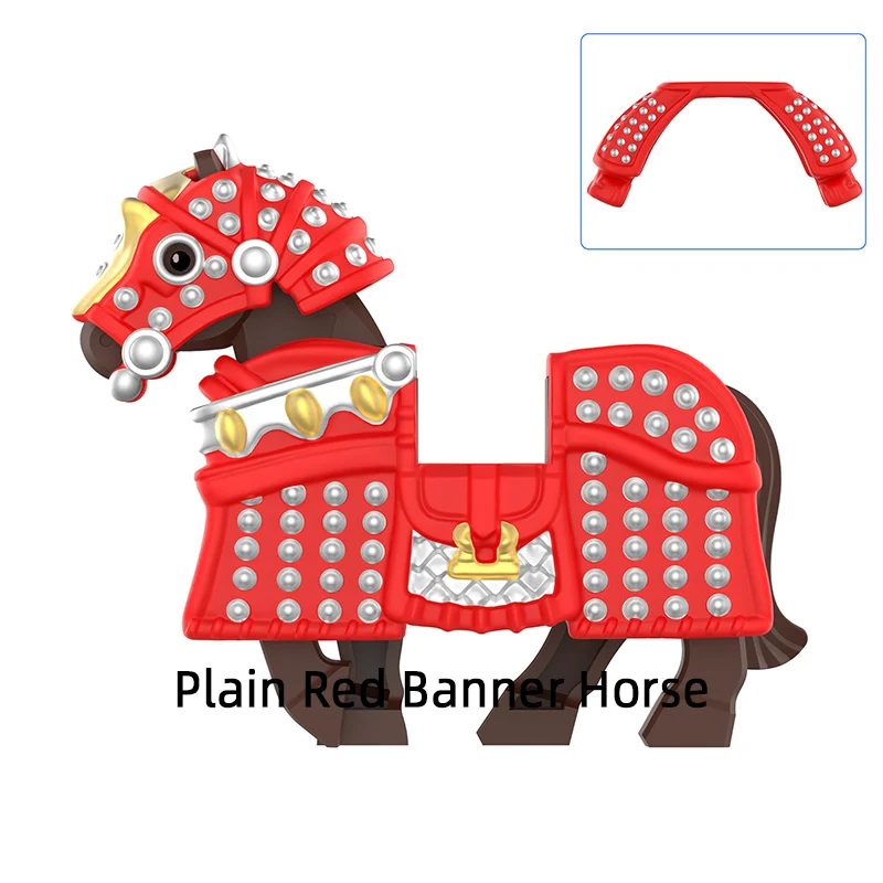 The Plain Bordered White Red Yellow Blue Banner Horse Model Blocks MOC Bricks Set Gifts Toys For Children M126-M133