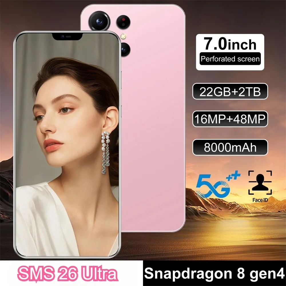 2026 حار SMS 26 الترا 7.0 بوصة الإصدار العالمي الأصلي الذكية 22 جيجابايت + 2 تيرا بايت 5G بطاقة مزدوجة 8000 مللي أمبير بطارية وظيفة التعرف على الوجه #1
